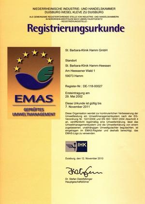 Registrierungsurkunde 2010