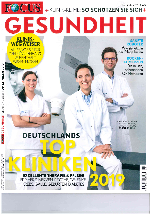 Die aktuelle Focus-Sonderpublikation „Gesundheit: Deutschlands Top-Kliniken 2019“ benennt Hospitäler der Franziskus Stiftung.